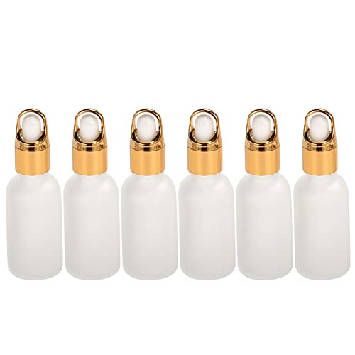 MoreChioce 30ml Leere Pipettenflasche Glasflasche, 6 Stück Glasflaschen Nachfüllbare Milchglas Tropfflaschen Behälter Tragbare Kosmetikflaschen mit Gold Deckel für ätherische Öle Shampoo von MoreChioce