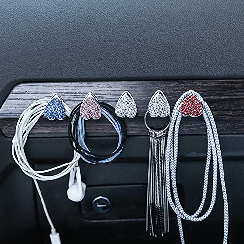 MoreChioce Bling Bling Autohaken, 2 Stück Multifunktional Strass Glitzer Kristall Autohaken Herzform Haken Mini Lagerung Haken Universal Autositzhaken Innenraum Zubehör für Auto Heim Büro,Rot von MoreChioce