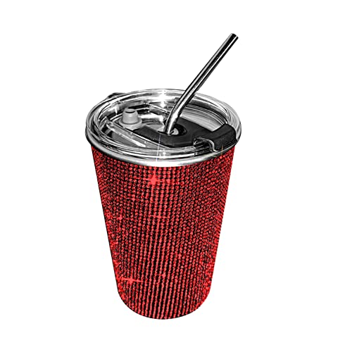 MoreChioce Bling Bling Kaffeebecher, 20 Unzen Edelstahl Trinkbecher Isolierte Kaffeetasse Edelstahl-Reisebecher Auslaufsicherer Wasserbecher mit Strohhalm Gerader Becher Schlankheitsbecher,Rot von MoreChioce