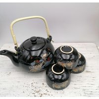 Japan Porzellan Teekanne Mit Tassen, Schwarze Und Tassen, Japan Geschirr Für Tee, Dekoration Kleinen Tassen, Teekanne Pfau von MoreVintagePortugal