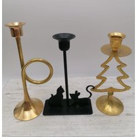 Messing Kerzenhalter, Weihnachtsbaum Schwarz Metall Katze Dekor Wohnkultur von MoreVintagePortugal