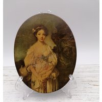 Vintage Druck, Antike Mädchen Bilder, Bild Auf Holzsockel, Ovaler Rahmen, Einzigartige Gemälde, Wanddekor von MoreVintagePortugal