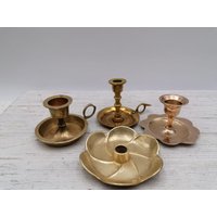 Vintage Messing Kerzenständer Mit Griff, Kleine Kerzenständer, Seltene Kerze, Blumenform Goldene Farbe Home Decor von MoreVintagePortugal