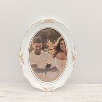 Vintage Weißer Fotorahmen, Ovaler Rahmen Aus Kunststoff, Einzigartiger Fotorahmen Mit Goldenen Farbverzierungen, Seltener Bilderrahmen, Geschenk von MoreVintagePortugal