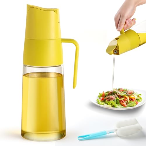 Moreau 600ML Olivenöl- und Essigflasche, tropfsicher Glasölflasche mit selbstöffnendem Deckel für Küche und Grill, mit Griff (Gelbe Farbe) von Moreau
