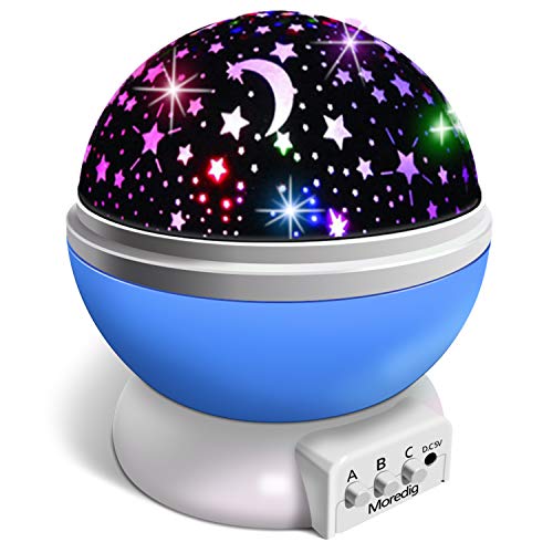 Moredig Nachtlicht Sternenhimmel Projektor, Baby Licht 360° Rotation LED Sternenlicht Lampe Sternhimmelprojektor mit 8 Farbige Lichter Projektion, Perfekte Geschenk für Babys & Kinder von Moredig