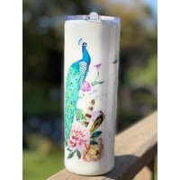 Pfau Glitter Peekaboo Epoxy 20 Unzen Becher Bunte Blumen Federn Geschenk Für Ihre Mutter Oma Lehrer Tochter von MoreismoreDesignsCo