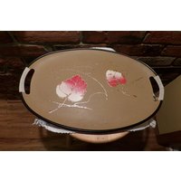 Vintage-Fiberglas-Oval-Serviertablett, Handbemaltes Tablett, Ovales Serviertablett, Retro-Serviertablett, Morethebuckles von Morethebuckles