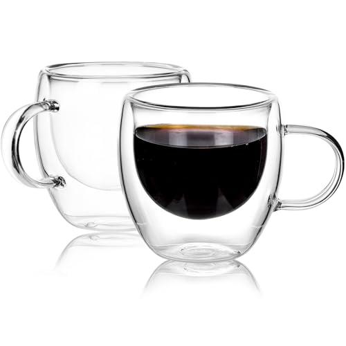 Moretoes Espressotassen mit Griffen, doppelwandige Kaffeetassen, klare Espresso-Schnapsgläser, Tazas de Cafe Expreso, mikrowellen- und spülmaschinenfest, geeignet für Espressomaschinen, 2 Stück von Moretoes