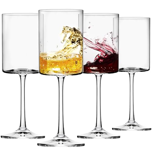 Moretoes Weingläser, quadratisch, für Weißwein, Kristall, moderne Stielgläser, 4 Stück von Moretoes