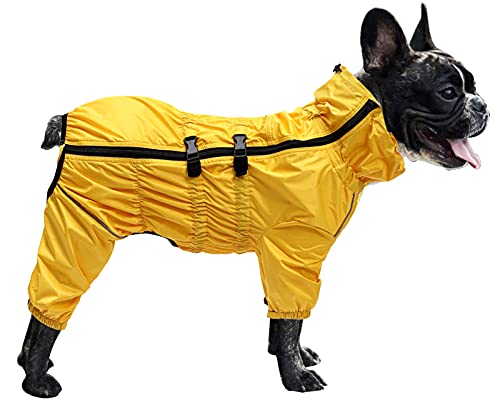 MOREZI Hunderegenmantel, hoher Kragen wasserdicht, Regenmantel-Set mit Reflexstreifen und Reißverschlüssen, für alle Hundetypen geeignet-Gelb-XXL von Morezi