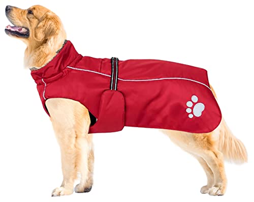 MOREZI Hundejacke Mantel, Winddicht wasserdicht, mit reflektierenden Streifen und einstellbarem Kordelzug, Wolleinlage, warm und bequem-Rot-S von Morezi