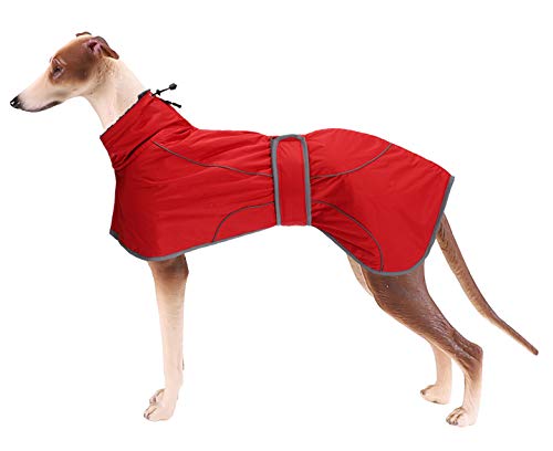 MOREZI Windhund-Wintermantel, Whippet-Mantel mit gepolstertem Fleece-Futter, Wasserabweisende Hundejacke mit verstellbaren Bändern und reflektierenden Elementen-Rot-XXL von Morezi