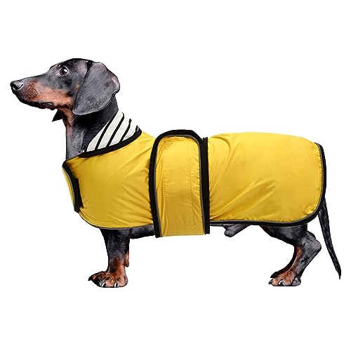 Morezi Hunderegenmantel mit Reflexstreifen, Regen-/wasserdicht, verstellbare Weste, geeignet für kleine und mittelgroße Hunde wie Dackel-Gelb-XL von Morezi