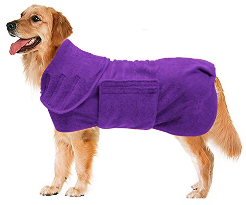 Morezi Hundebademantel-Jackenweste,schnelltrocknendes Baumwoll-Stretchhandtuch,geeignet für Haustiere nach dem Baden und Spazierengehen-Lila-XXXL von Morezi