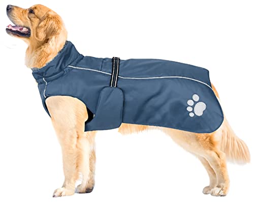 MOREZI Hundejacke Mantel, Winddicht wasserdicht, mit reflektierenden Streifen und einstellbarem Kordelzug, Wolleinlage, warm und bequem-Navy blau-S von Morezi