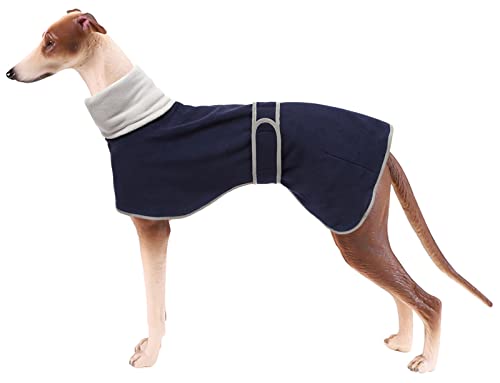 Morezi Winter Hundemantel mit reflektierender Leiste, weiches Polyester-Fleece, verstellbares Band, für Windhunde, Lurcher und Rennhunde-Blau Navy-S von Morezi