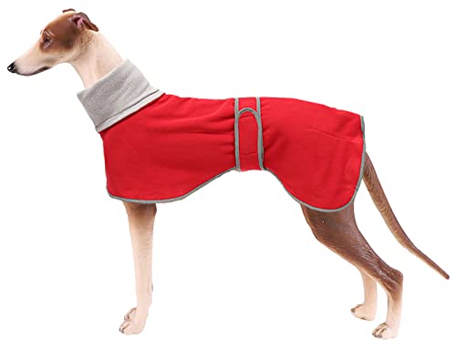 Morezi Winter Hundemantel mit reflektierender Leiste, weiches Polyester-Fleece, verstellbares Band, für Windhunde, Lurcher und Rennhunde-Rot-S von Morezi