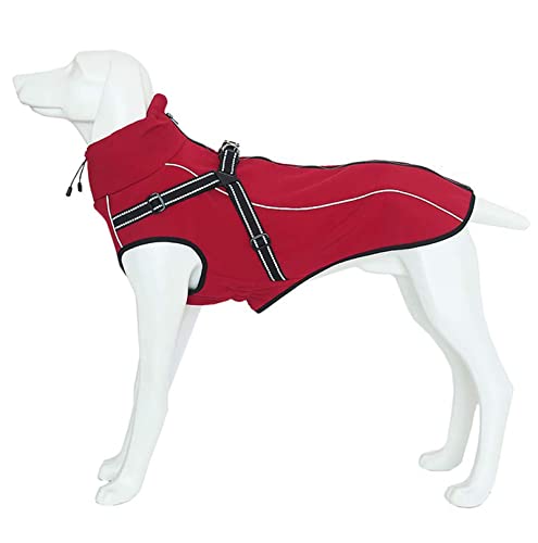 Morezi wasserdichte Hundegeschirrjacke, Winddichte Hundeweste mit reflektierenden Streifen, Sporthundejacke mit hohem Kragen, geeignet für mittlere und große Hunde-Rot-S von Morezi