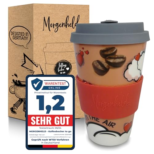 Morgenheld Coffee-to-go Becher "LOVE" 380ml | Porzellan Kaffeebecher mit Silikondeckel, BPA-frei, nachhaltiger Trinkbecher mit Deckel, plastikfrei verpackt | Perfekt für Kaffee, Tee & unterwegs von Morgenheld