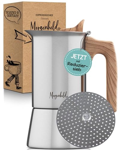 Morgenheld Espressokocher Edelstahl gross mit Reduziersieb 6 Tassen 300ml Mokkakanne Espressokanne induktionsgeeignet Espressomaker Induktion Espressomaschine Mokkakocher für Induktionsherd Gasherd von Morgenheld