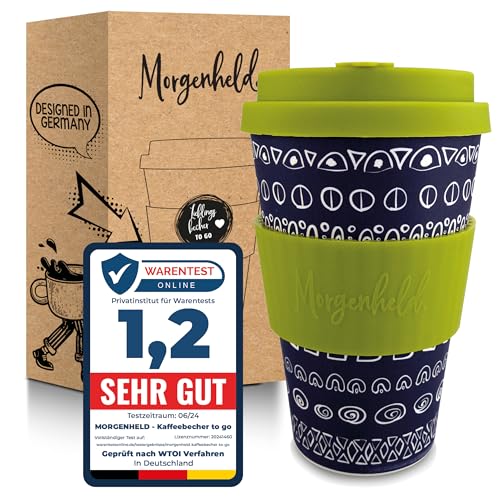 Morgenheld Coffee-to-go Becher "Blacky Lime" 380ml | Porzellan Kaffeebecher mit Silikondeckel, BPA-frei, nachhaltiger Trinkbecher mit Deckel, plastikfrei verpackt | Perfekt für Kaffee, Tee & unterwegs von Morgenheld
