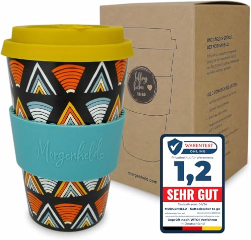 Morgenheld Kaffeebecher to go, Porzellan Coffee to go Becher mit Deckel 380ml, Ethno von Morgenheld