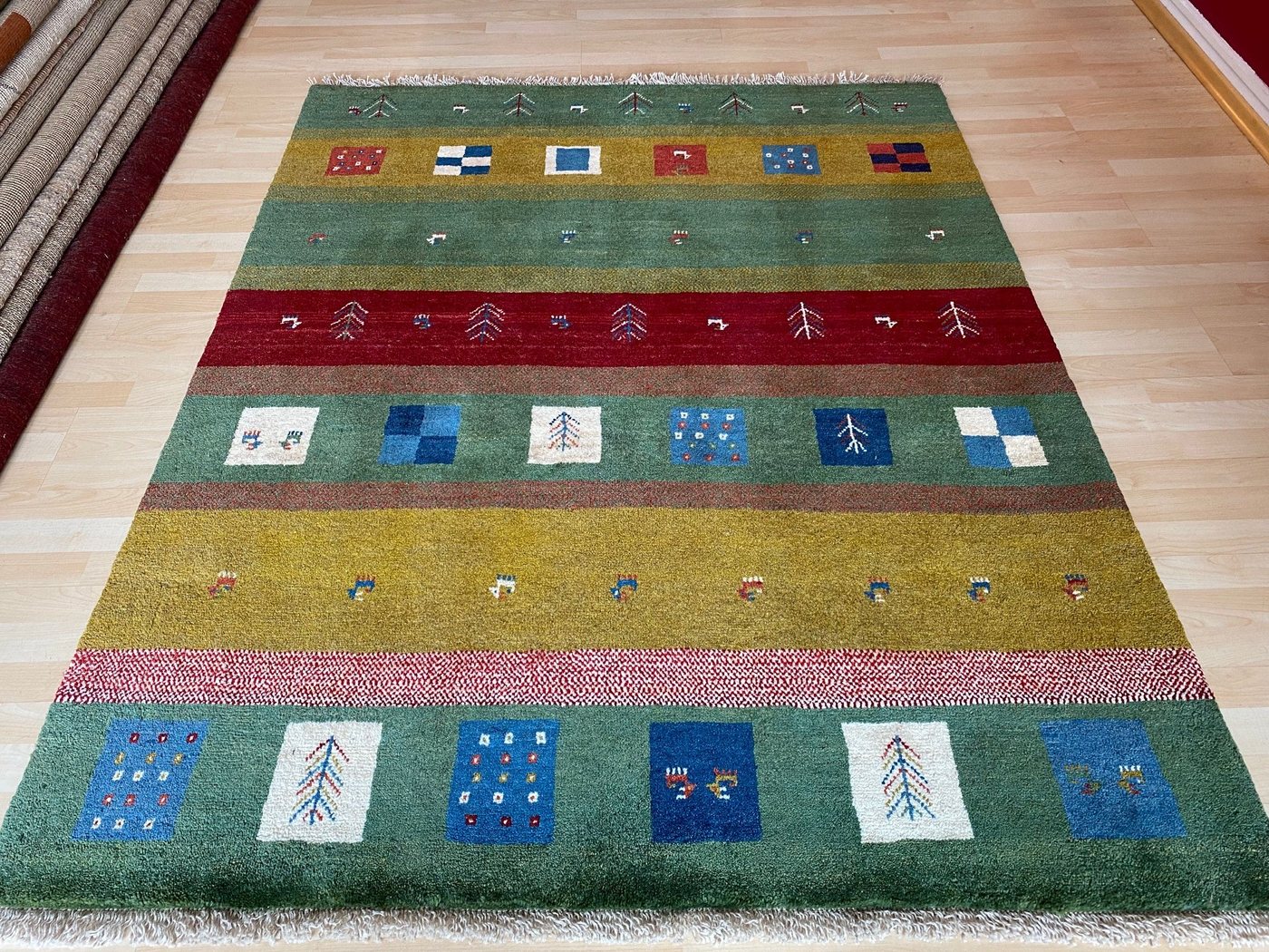 Orientteppich Perser Gabbeh Teppich Kunterbunt 194×155 Unikat, Morgenlandbazar, Handgeknüpft im Persien mit Zertifikat von Morgenlandbazar