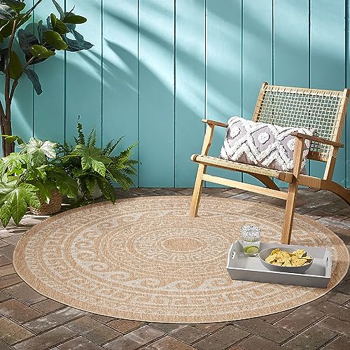 Morhane Comilla Rishi Teppich Indoor/Outdoor rund Ø 200cm Jute beige von Morhane