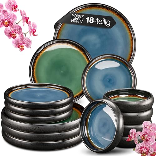 Moritz & Moritz SOLID 18-tlg Steinzeug Geschirr Set 6 Personen - Geschirrset 6 Personen aus je 6 Dinner Teller, Kleine Teller, Tiefe Teller von Moritz & Moritz