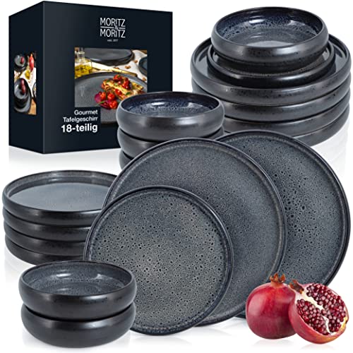 Moritz & Moritz SOLID 18-tlg Steinzeug Geschirr Set 6 Personen – Geschirrset aus je 6 Dinner Teller, Kleine Teller, Tiefe Teller von Moritz & Moritz