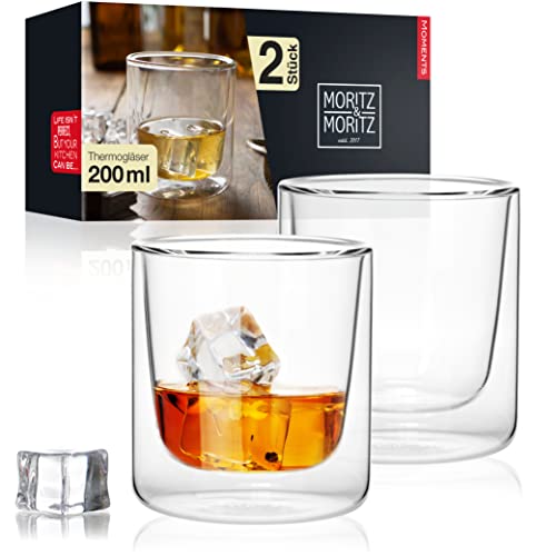 Moritz & Moritz 2 x 200 ml Whisky Gläser Set Doppelwandig – Doppelwandige Gläser für Whisky, Wasser, Tee, Kaffee oder Longdrinks - Spülmaschinengeeignet von Moritz & Moritz