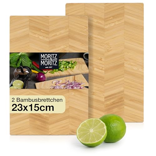 Moritz & Moritz 2x Schneidebrett Bambus Klein - 23 x 14,5 cm - Frühstücksbrettchen Bambus Set - Schneidebrettchen zum Anrichten und Servieren von Moritz & Moritz