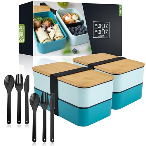 Moritz & Moritz 2er Set Bento Box Kinder in Blau - Perfekte Lunchbox für Kinder und Erwachsene - Brotdose mit Fächern - Ideal für die Arbeit, Schule und unterwegs von Moritz & Moritz