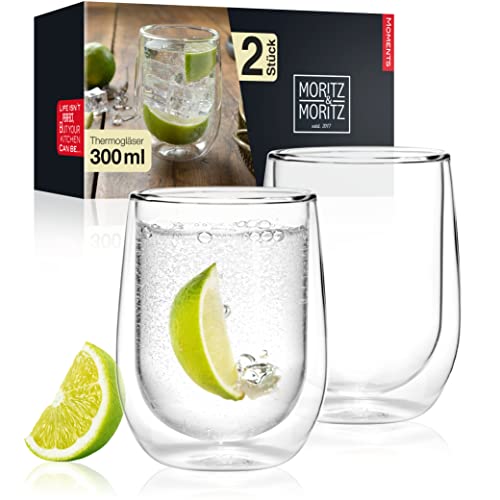 Moritz & Moritz 2x 300 ml Trinkgläser Set Doppelwandig – Doppelwandige Gläser für Cocktails, Wasser, Tee, Kaffee oder Longdrinks - Spülmaschinengeeignet von Moritz & Moritz