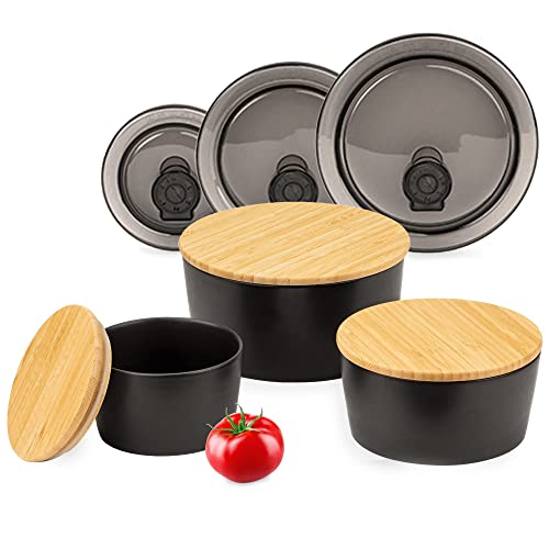 Moritz & Moritz 3x Vorratsdosen mit Deckel aus Porzellan – 6x Deckel aus Bambus und Kunststoff – Schwarze Vorratsdosen Porzellan – Für Mehl, Kaffee, Müsli oder Badutensilien von Moritz & Moritz