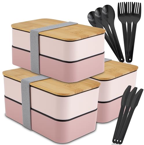 Moritz & Moritz 3er Set Bento Box Kinder in Pink - Perfekte Lunchbox für Kinder und Erwachsene - Brotdose mit Fächern - Ideal für die Arbeit, Schule und unterwegs von Moritz & Moritz
