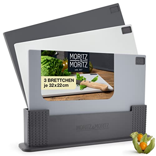 Moritz & Moritz 3x Schneidebrett Kunststoff Set - 32 x 22 cm - Im praktischen Ständer – Küchenbrett Groß – Spülmaschinengeeignet und hygienisch Moritz & Moritz 3x Schneidebrett Kunststoff Set - 32 x 22 cm - Im praktischen Ständer – Küchenbrett Groß – Spülmaschinengeeignet und hygienisch von Moritz & Moritz
