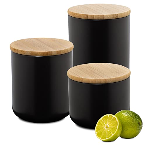 Moritz & Moritz 3x Vorratsdosen Schwarz 400ml, 600ml & 900 ml - Beschreibbar – 3x Keksdosen Keramik mit Deckel aus Bambus – Keramik Aufbewahrungsdose von Moritz & Moritz