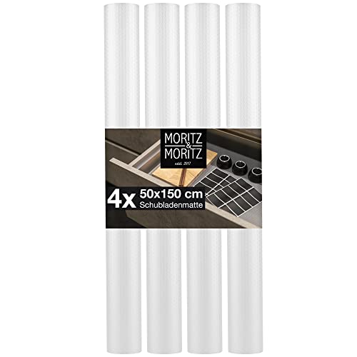 Moritz & Moritz 4X transparente Schubladenmatte 50cm breit – Antirutschmatte Schubladen 50x150 cm – Als Schubladeneinlage Küche oder Schrankfolie – Inkl. 20 Tafelaufkleber von Moritz & Moritz