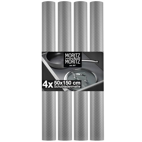 Moritz & Moritz 4X graue Schubladenmatte 50cm breit – Antirutschmatte Schubladen 50x150 cm – Als Schubladeneinlage Küche oder Schrankfolie – Inkl. 20 Tafelaufkleber von Moritz & Moritz