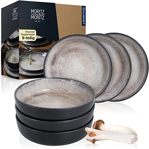 Moritz & Moritz VIDA 6er Suppen Teller Set Beige - Bowl Schüssel für 6 Personen - Porzellan spülmaschinen- und mikrowellengeeignet von Moritz & Moritz