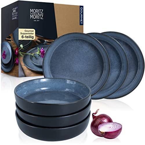 Moritz & Moritz VIDA 6er Suppen Teller Set Blau - Suppenteller für 6 Personen - Porzellan spülmaschinen- und mikrowellengeeignet von Moritz & Moritz