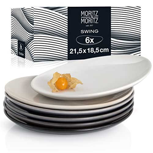 Moritz & Moritz 6tlg Swing Dessert Teller Set 6 Personen 21,5 x 18,5 cm – Keramik Geschirrset als Kuchenteller, Frühstücksteller oder Dessertteller grau – Made in Portugal von Moritz & Moritz