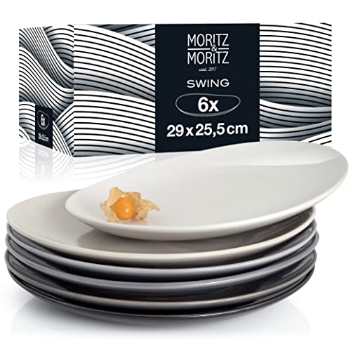 Moritz & Moritz 6tlg Swing Dinner Teller Set 6 Personen 29 x 25,5 cm – Keramik Geschirrset als Speiseteller Menüteller oder Essteller grau – Made in Portugal von Moritz & Moritz