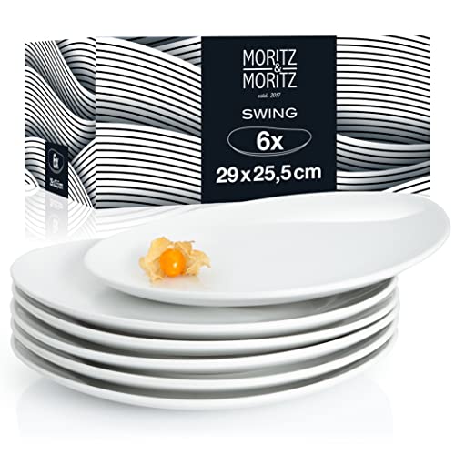 Moritz & Moritz 6tlg Swing Dinner Teller Set 6 Personen 29 x 25,5 cm – Keramik Geschirrset als Speiseteller Menüteller oder Essteller weiß – Made in Portugal von Moritz & Moritz
