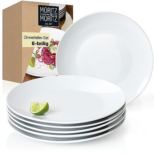 Moritz & Moritz BASIC Dinnerteller Set 6-teilig – Ø27cm aus hochwertigem Porzellan in klassischem Weiß – Perfekt als Essteller, Tafelgeschirr und Servierteller von Moritz & Moritz