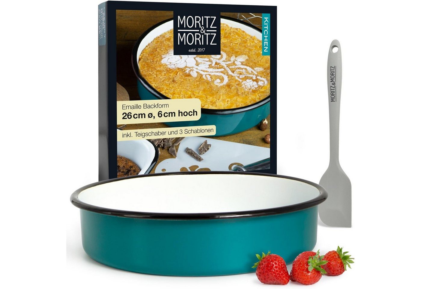 Moritz & Moritz Backform Kuchenform 26cm Rund Emaille, (Set), für Kuchen, Toastbrot oder Brot von Moritz & Moritz