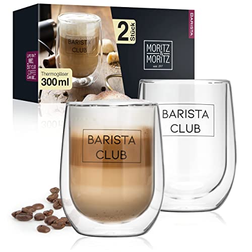 Moritz & Moritz Barista 2 x 300 ml Kaffeegläser Doppelwandig – Doppelwandige Gläser für Kaffee, Tee oder Dessert - Spülmaschinengeeignet von Moritz & Moritz