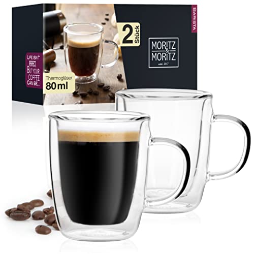 Moritz & Moritz Barista 2x 80 ml Kaffee Gläser Doppelwandig – Doppelwandige Gläser für Kaffee, Tee oder Dessert - Spülmaschinengeeignet von Moritz & Moritz